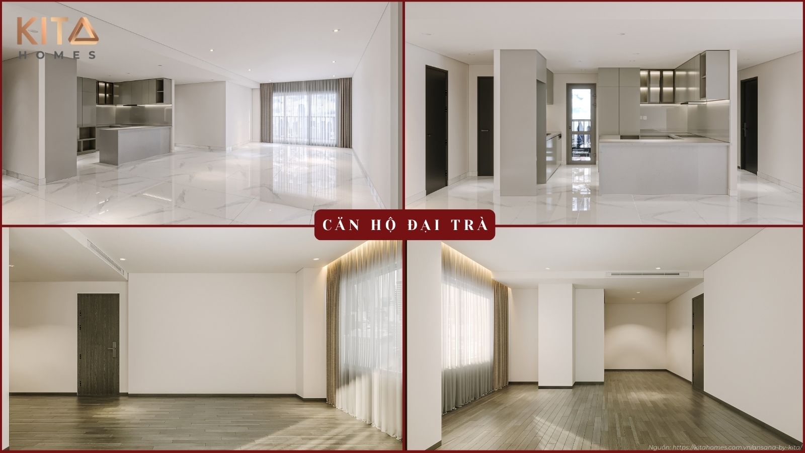 Hình ảnh thực tế phòng khách căn hộ mẫu 2 phòng ngủ Ansana by Kita