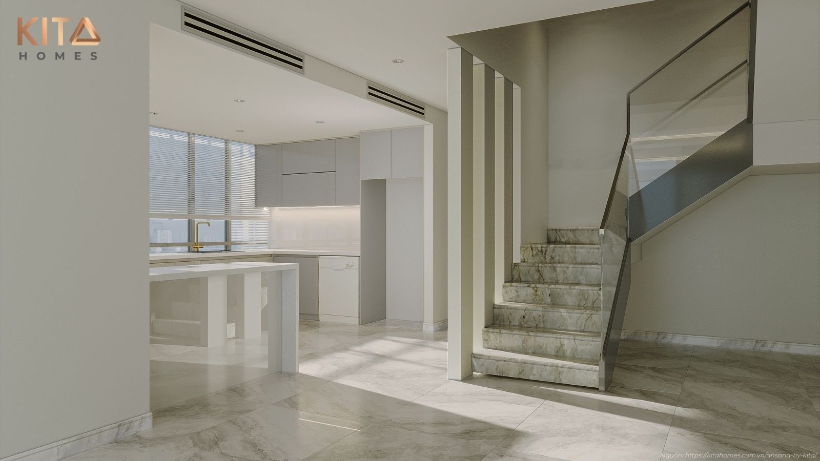 Phòng ngủ Master Penthouse Ansana by Kita với nội thất gỗ óc chó