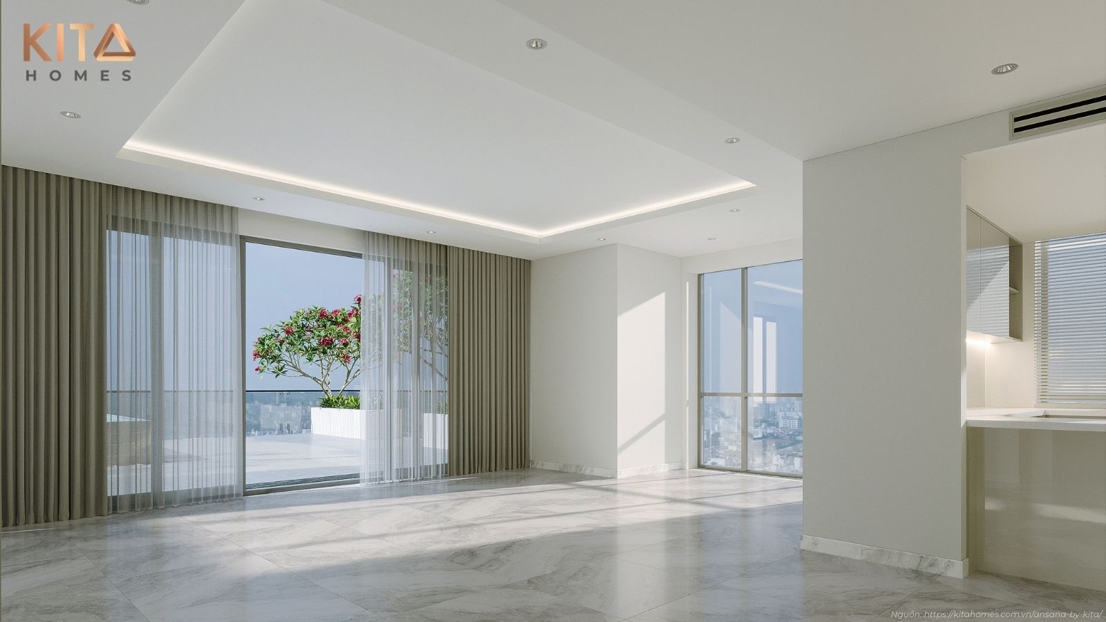 Không gian phòng khách Penthouse rộng lớn phù hợp tiệc tùng tại Ansana