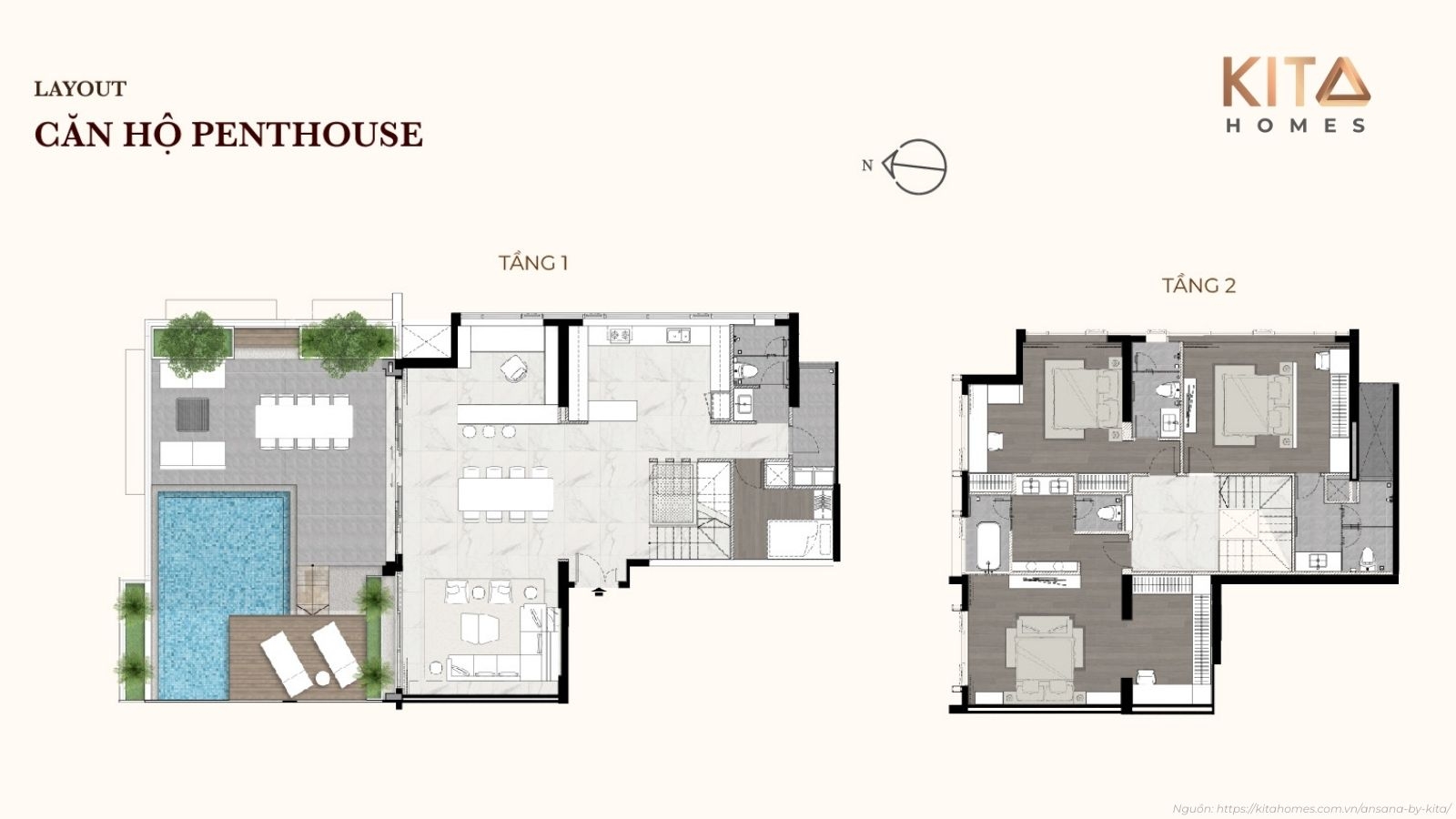 Mặt bằng chi tiết căn hộ Penthouse Sky Villa Ansana by Kita