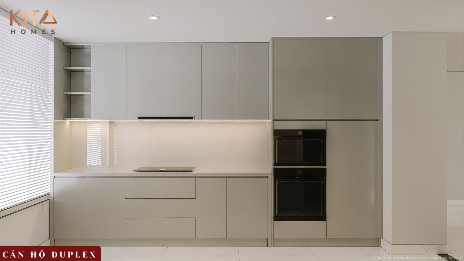 Cầu thang nghệ thuật kết nối hai tầng căn hộ Duplex Ansana by Kita