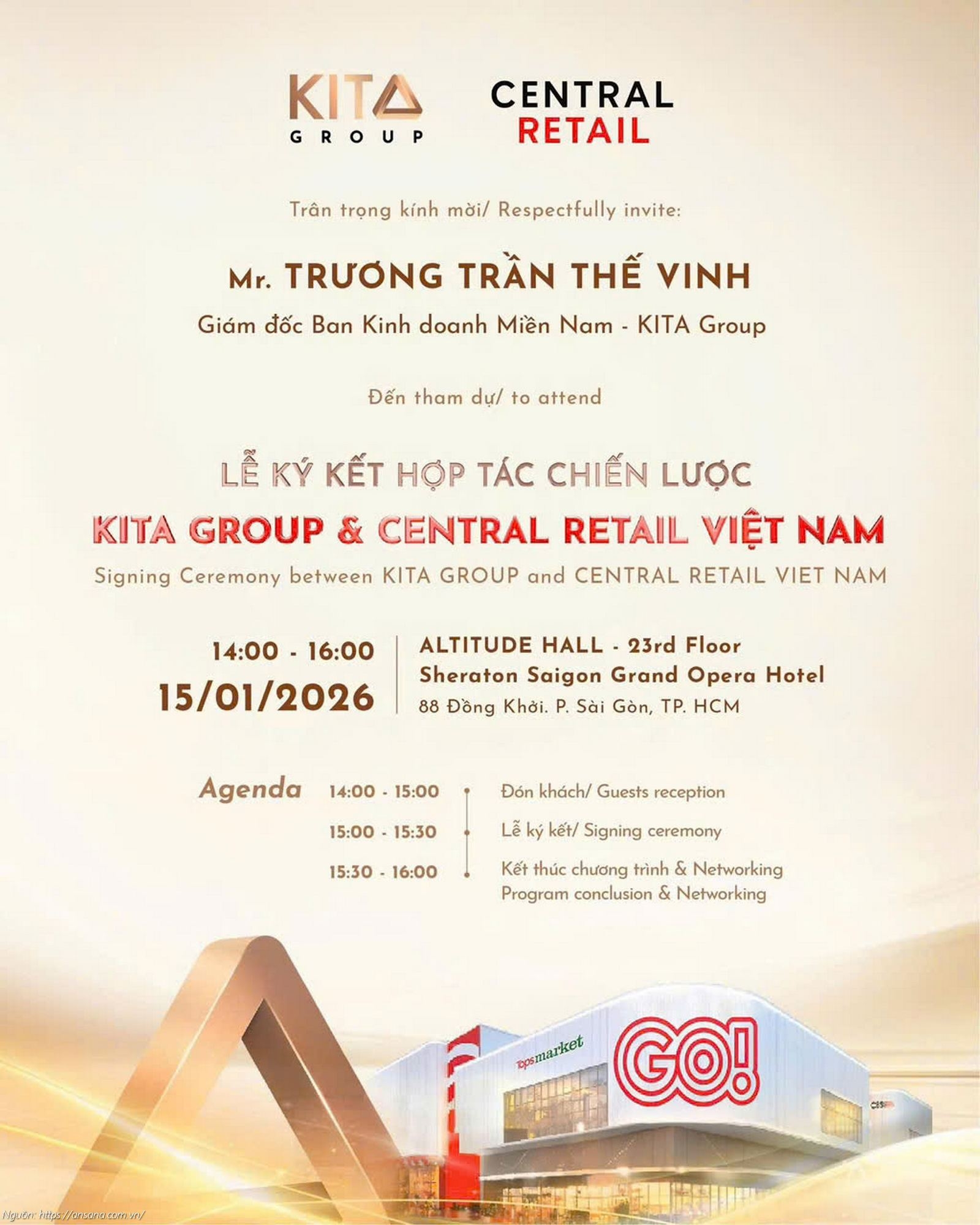 Lễ ký kết hợp tác chiến lược giữa tập đoàn KITA Group và Central Retail Việt Nam phát triển trung tâm thương mại tại dự án