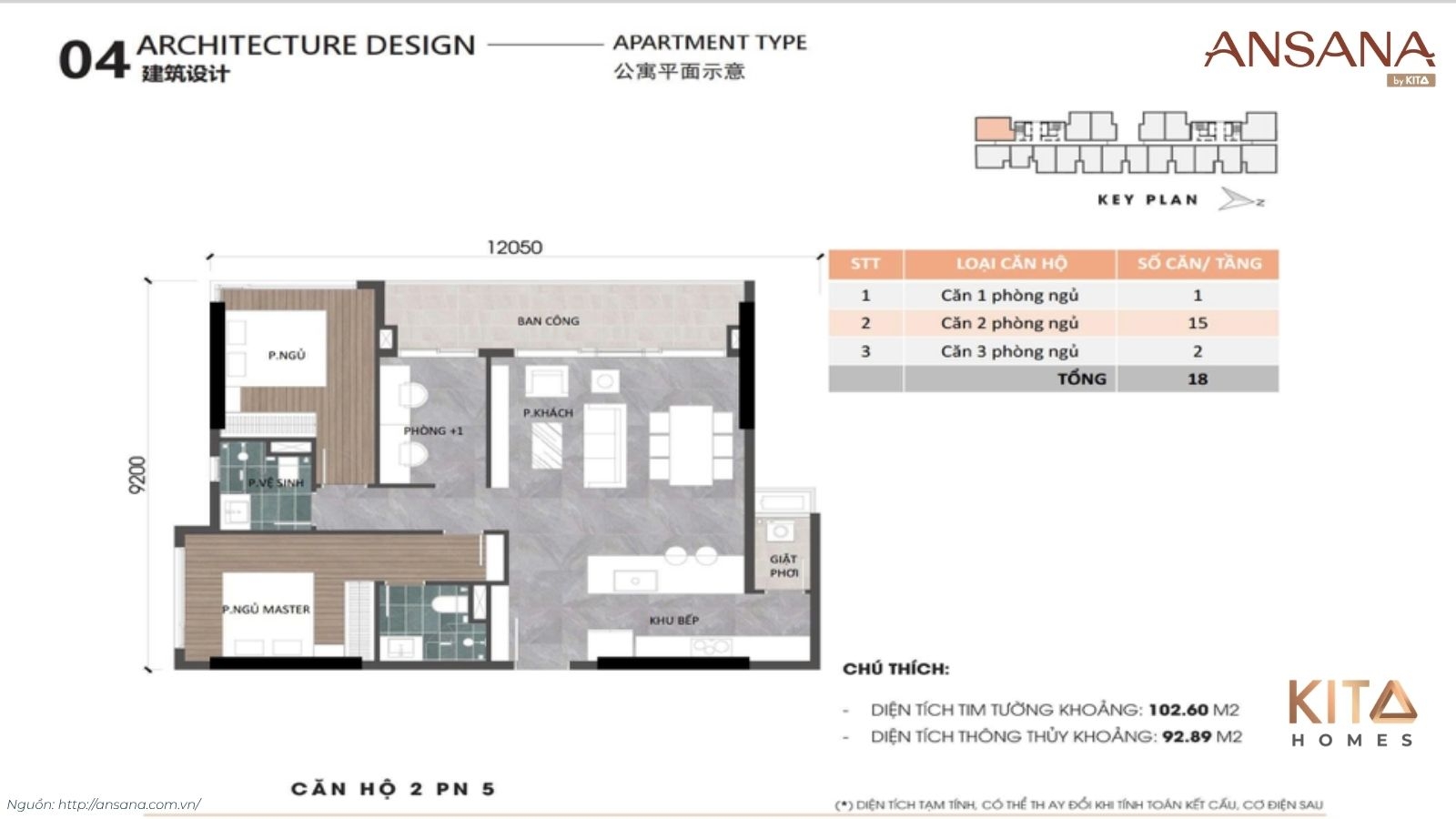 Sơ đồ thiết kế layout tối ưu công năng căn hộ 2 phòng ngủ Ansana By Kita