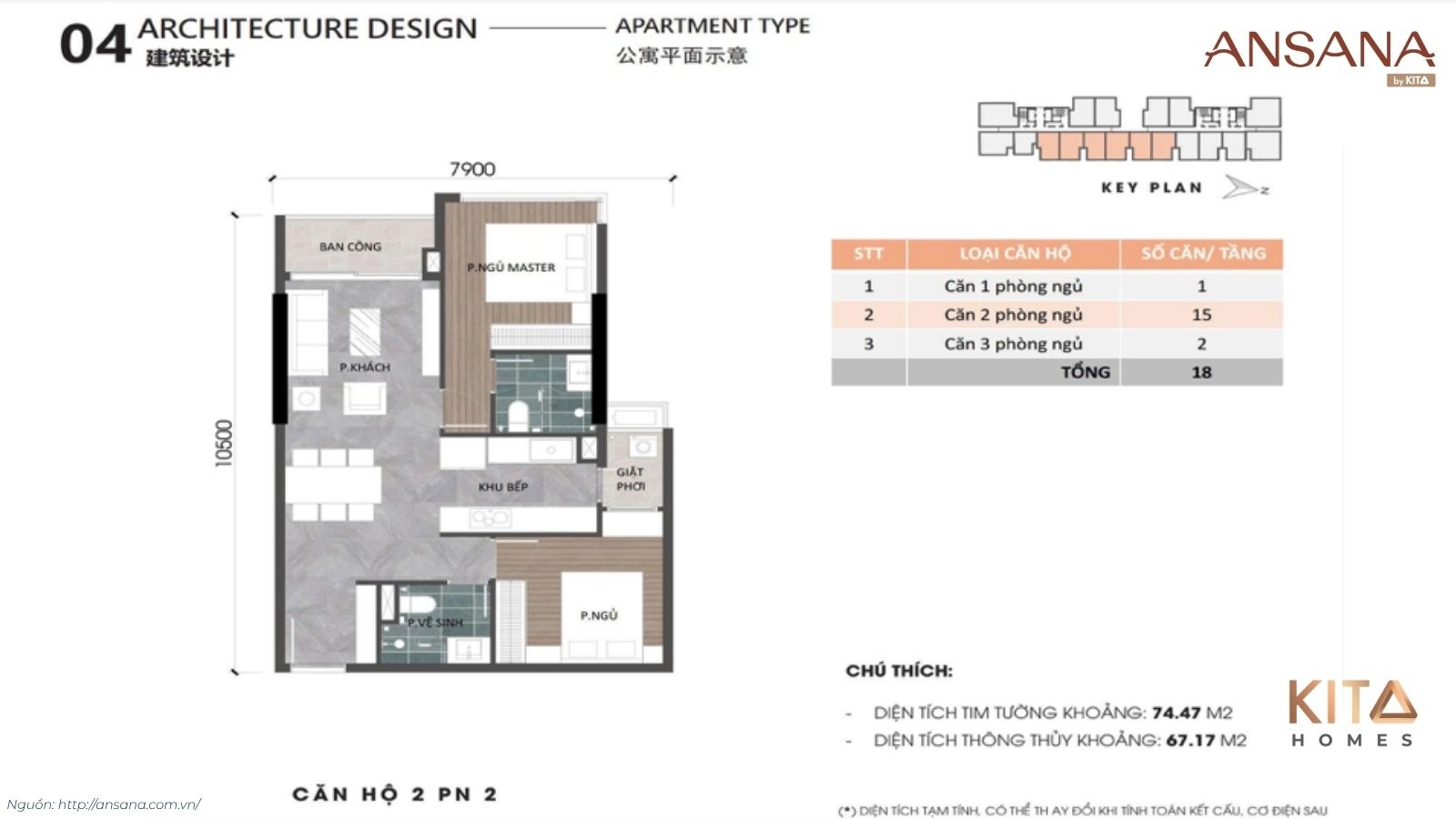 Sơ đồ thiết kế layout tối ưu công năng căn hộ 2 phòng ngủ Ansana By Kita