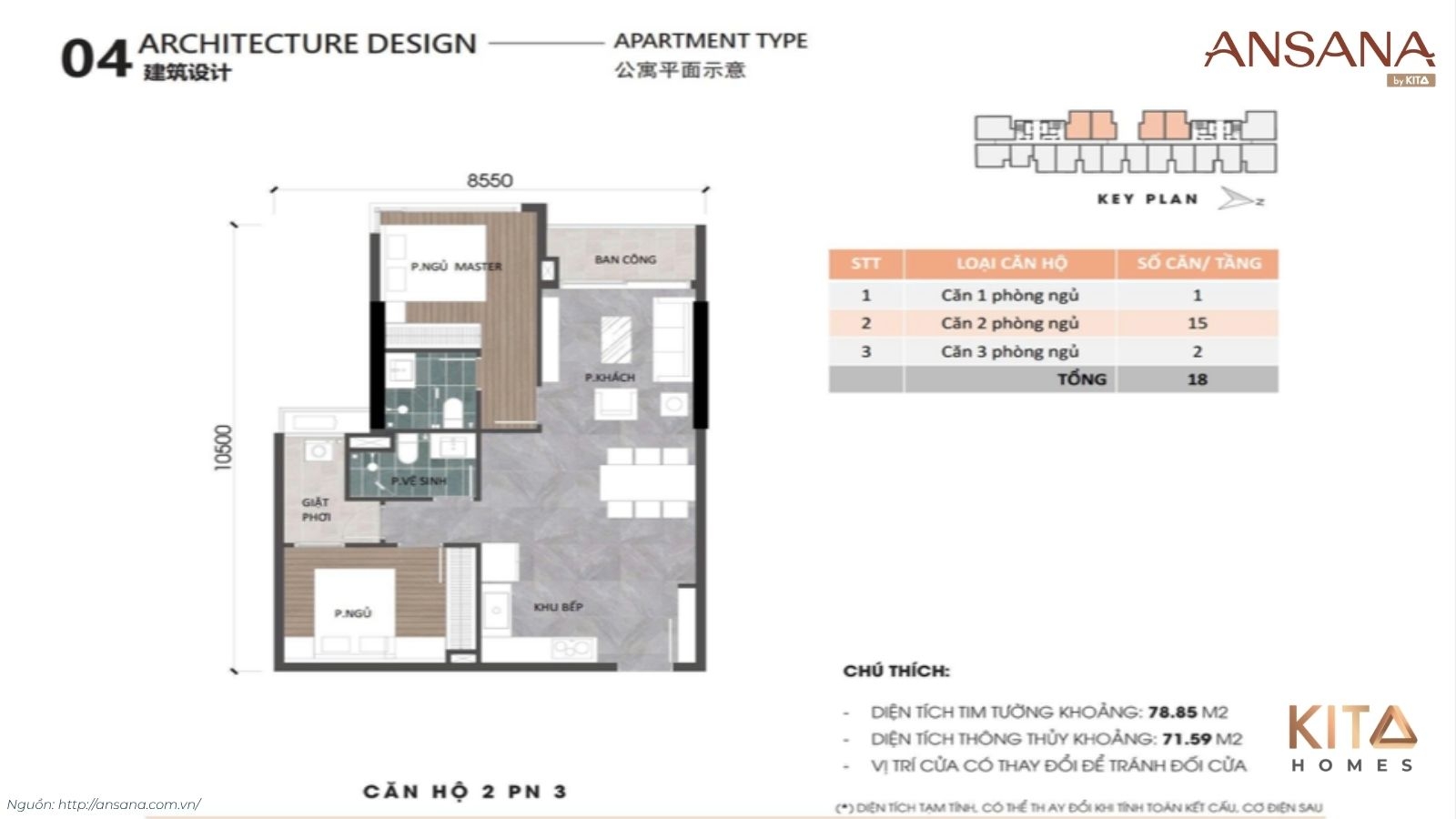 Sơ đồ thiết kế layout tối ưu công năng căn hộ 2 phòng ngủ Ansana By Kita