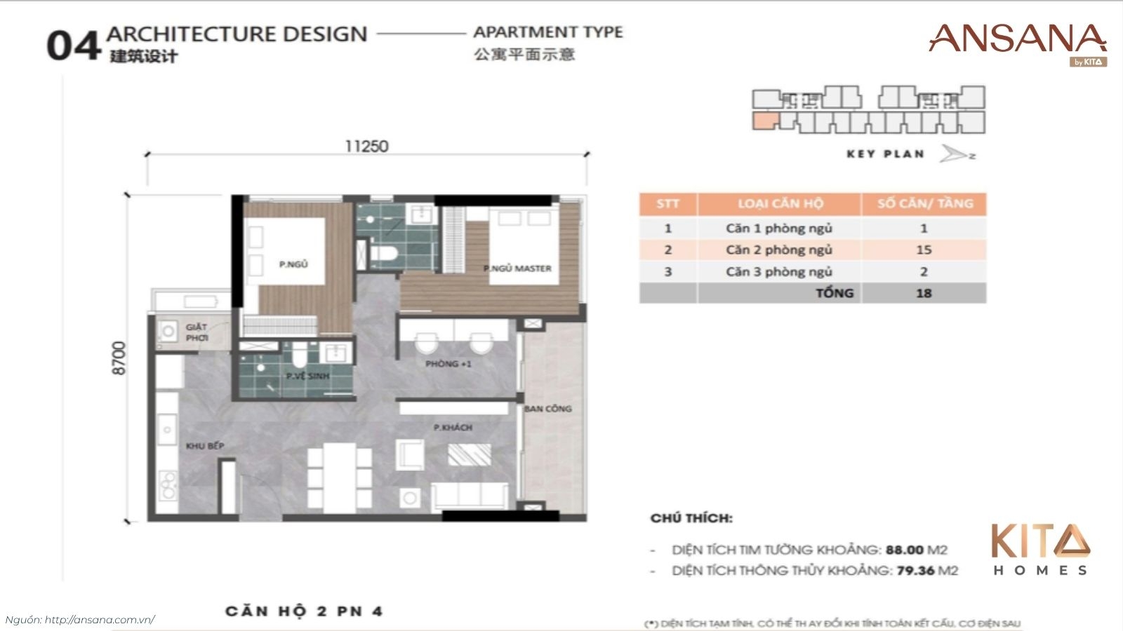 Sơ đồ thiết kế layout tối ưu công năng căn hộ 2 phòng ngủ Ansana By Kita