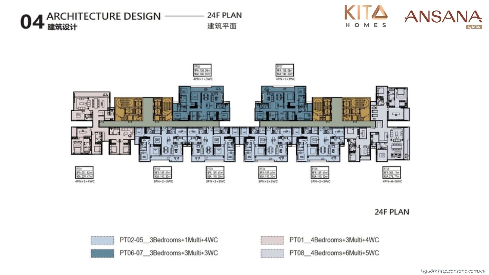 Sơ đồ mặt bằng không gian tầng 24 tiện ích và Penthouse Ansana By Kita