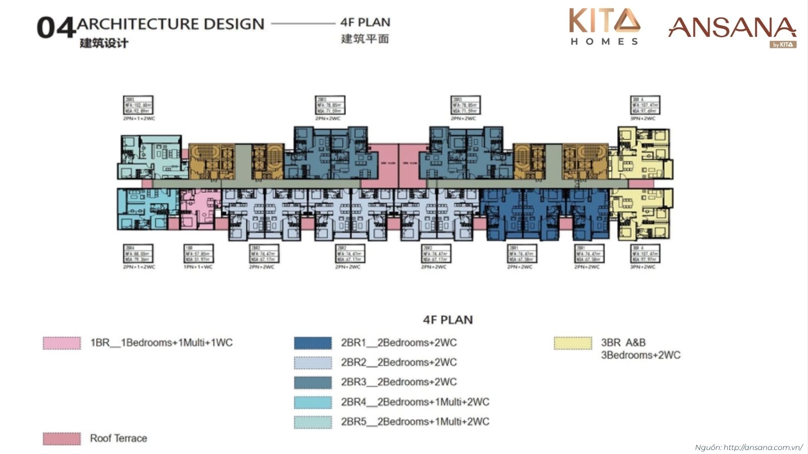 Sơ đồ Mặt Bằng Chi Tiết Tầng 4 Khu Căn Hộ Ansana By Kita